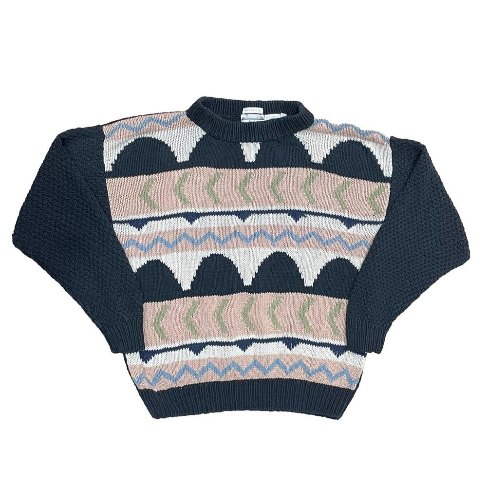 Vintage Chunky Hand Knit Fisherman Silk Bld Sweater Mens Sz L Peninsula Abstract